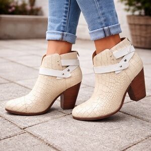 Rag & Bone Harlow Croc Embossed Leather Wrap Block Heel Ankle Boots